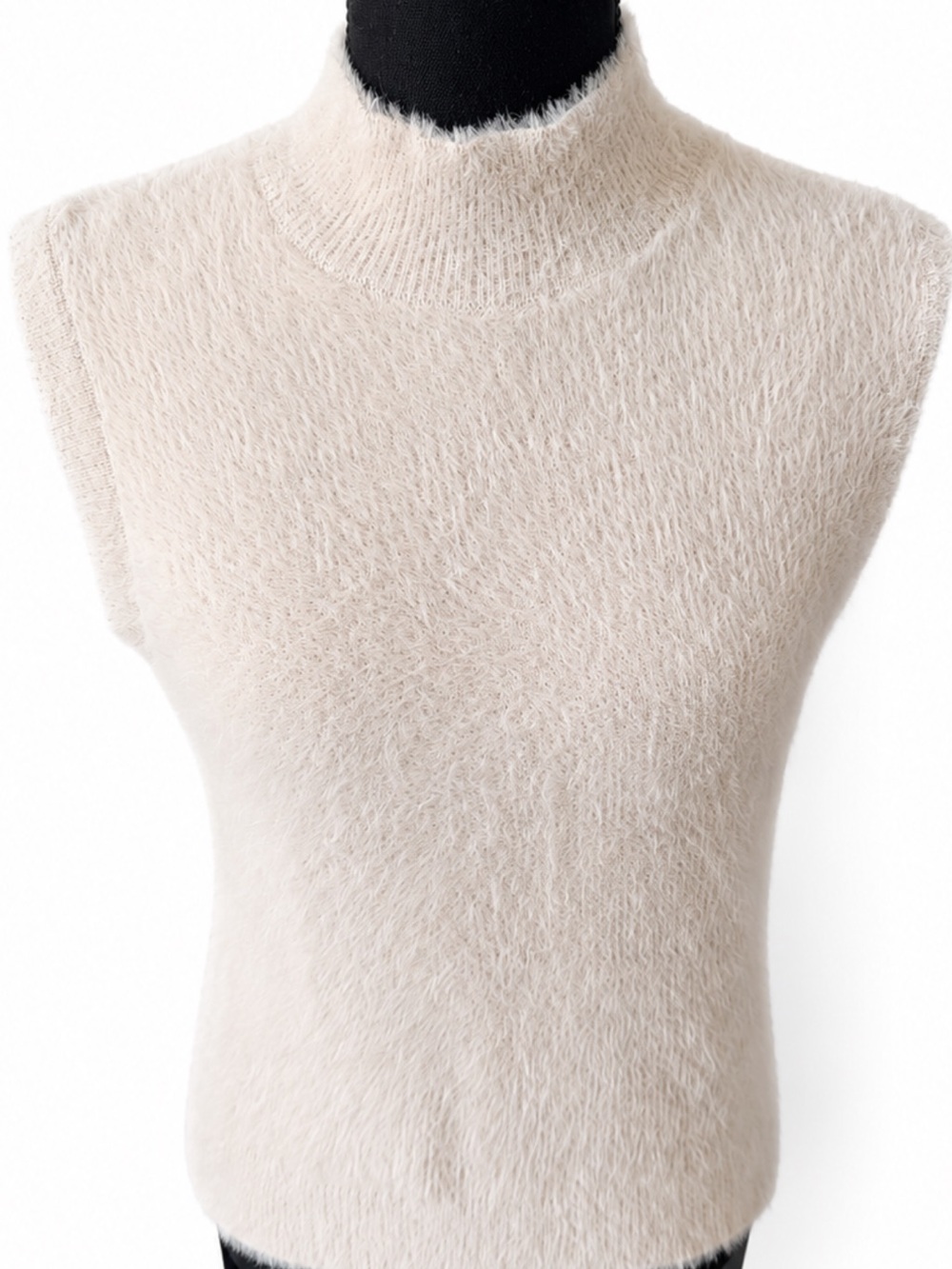 Bailey 44 Cream Fuzzy Mock Neck Sleeveless Sweater S